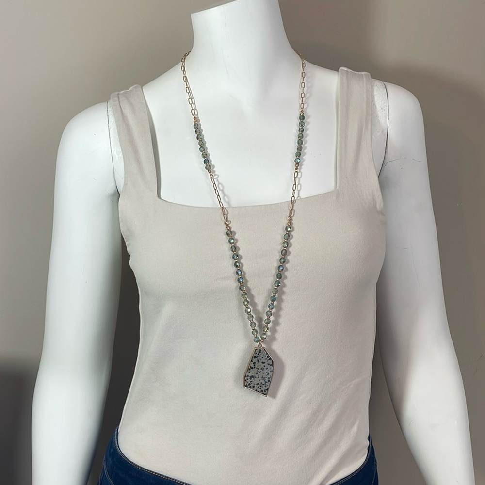NWT Long Gold & Teal Necklace